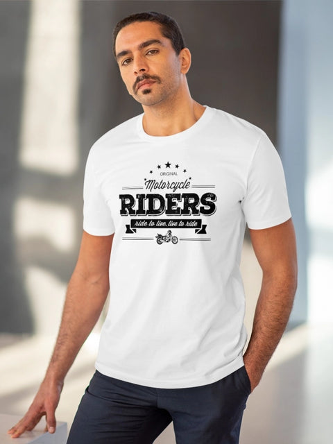 Men's PC Cotton Bike Ride Design Printed T Shirt (Color: White, Thread Count: 180GSM)
