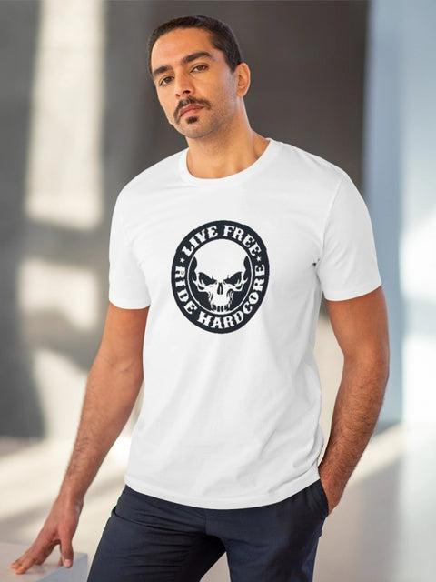 Men's PC Cotton Bike Ride Design Printed T Shirt (Color: White, Thread Count: 180GSM)