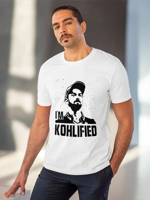 Men's PC Cotton Cricket Design Printed T Shirt (Color: White, Thread Count: 180GSM)