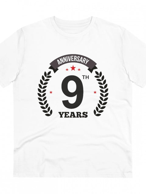 Men's PC Cotton 9th Anniversary Printed T Shirt (Color: White, Thread Count: 180GSM)