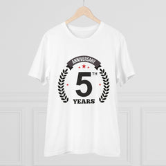 Generic Men's PC Cotton 5th Anniversary Printed T Shirt (Color: White, Thread Count: 180GSM)