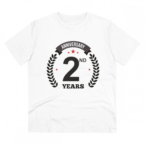 Generic Men's PC Cotton 2nd Anniversary Printed T Shirt (Color: White, Thread Count: 180GSM)