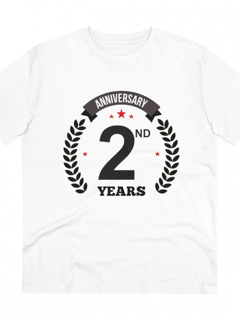 Men's PC Cotton 2nd Anniversary Printed T Shirt (Color: White, Thread Count: 180GSM)