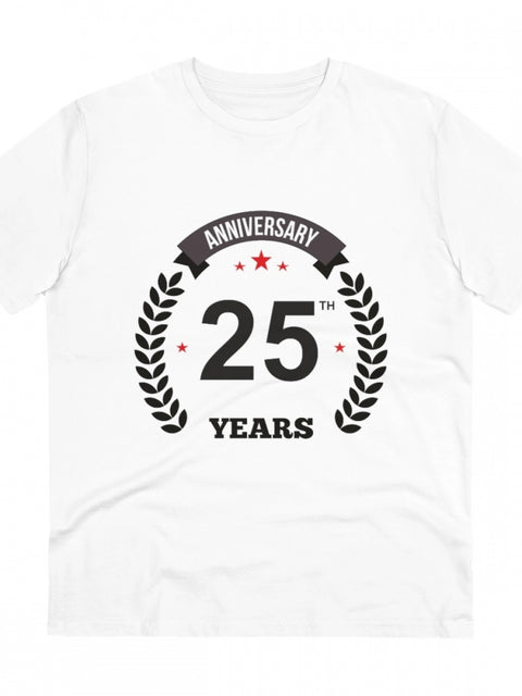Men's PC Cotton 25th Anniversary Printed T Shirt (Color: White, Thread Count: 180GSM)