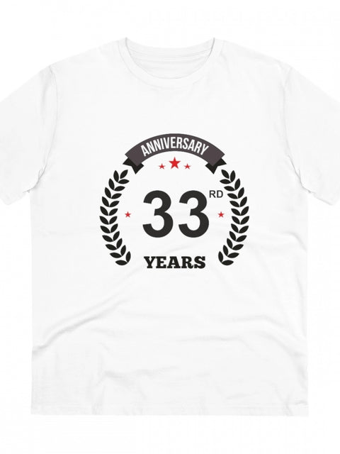 Men's PC Cotton 33rd Anniversary Printed T Shirt (Color: White, Thread Count: 180GSM)