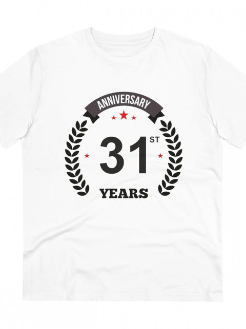 Men's PC Cotton 31st Anniversary Printed T Shirt (Color: White, Thread Count: 180GSM)