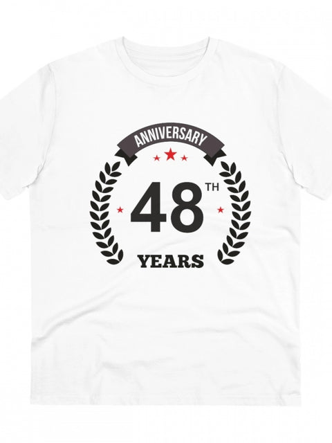 Men's PC Cotton 48th Anniversary Printed T Shirt (Color: White, Thread Count: 180GSM)