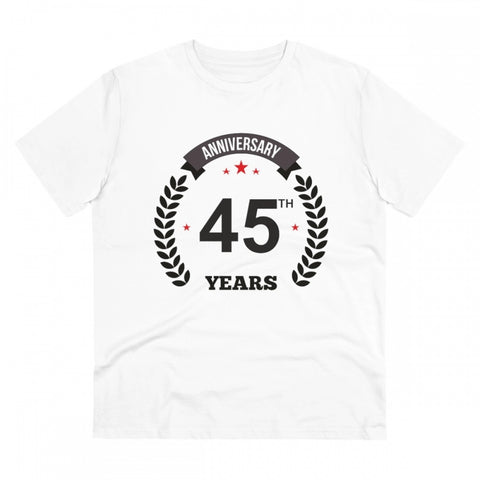 Generic Men's PC Cotton 45th Anniversary Printed T Shirt (Color: White, Thread Count: 180GSM)