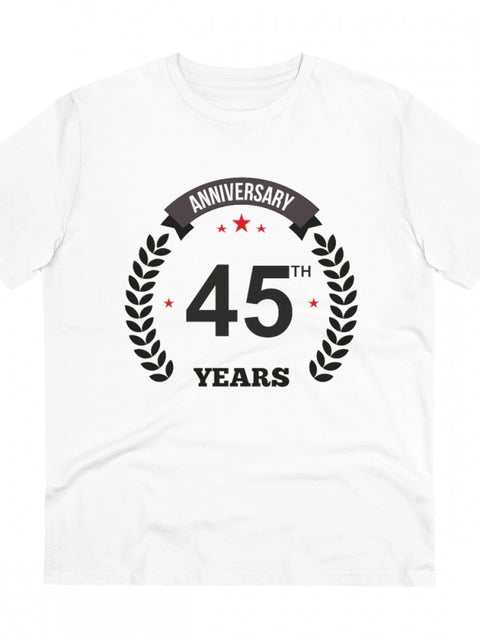 Men's PC Cotton 45th Anniversary Printed T Shirt (Color: White, Thread Count: 180GSM)