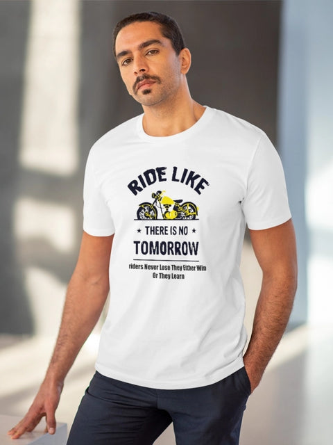 Men's PC Cotton Bike Ride Design Printed T Shirt (Color: White, Thread Count: 180GSM)