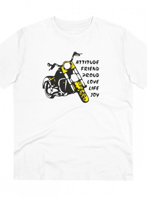 Men's PC Cotton Bike Ride Design Printed T Shirt (Color: White, Thread Count: 180GSM)