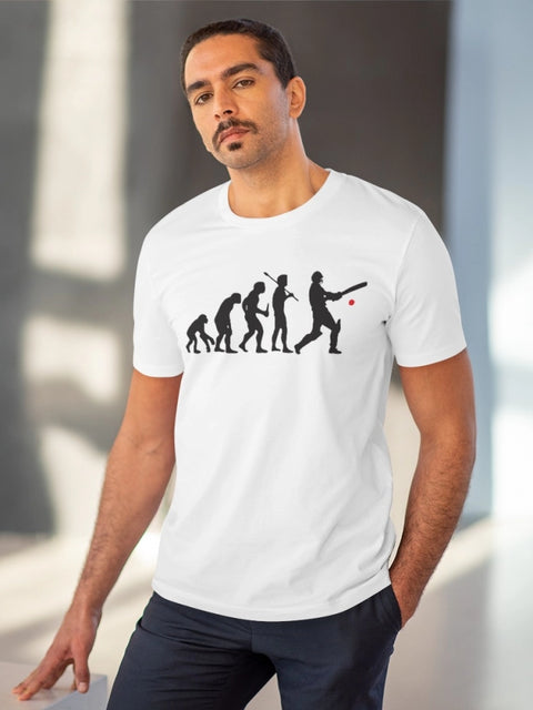 Men's PC Cotton Cricket Design Printed T Shirt (Color: White, Thread Count: 180GSM)