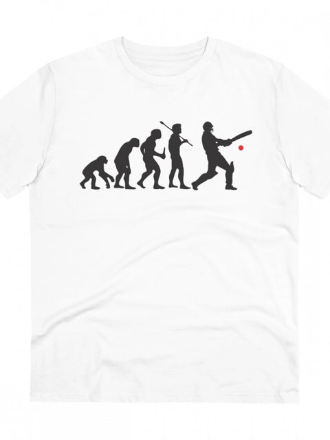 Men's PC Cotton Cricket Design Printed T Shirt (Color: White, Thread Count: 180GSM)