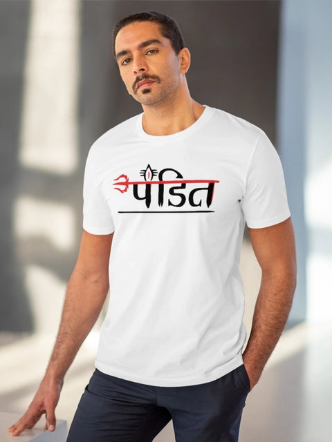 Men's PC Cotton Pandit Printed T Shirt (Color: White, Thread Count: 180GSM)