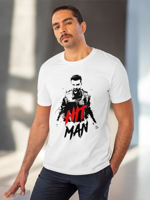 Men's PC Cotton Cricket Design Printed T Shirt (Color: White, Thread Count: 180GSM)