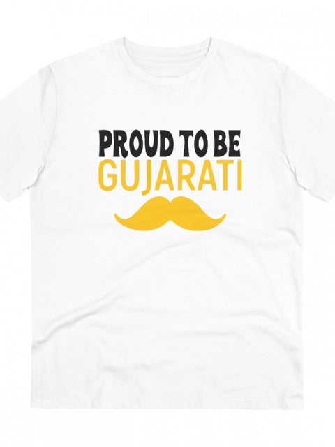 Generic Men's PC Cotton Proud To Be Gujarati Printed T Shirt (Color: White, Thread Count: 180GSM)