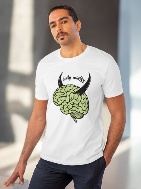 Generic Men's PC Cotton Dirty Minddid Printed T Shirt (Color: White, Thread Count: 180GSM)