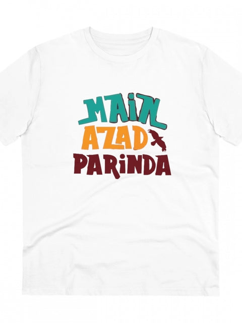 Generic Men's PC Cotton Me Azad Parinda Printed T Shirt (Color: White, Thread Count: 180GSM)