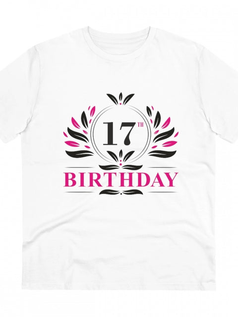 Generic Men's PC Cotton 17th Birthday Printed T Shirt (Color: White, Thread Count: 180GSM)