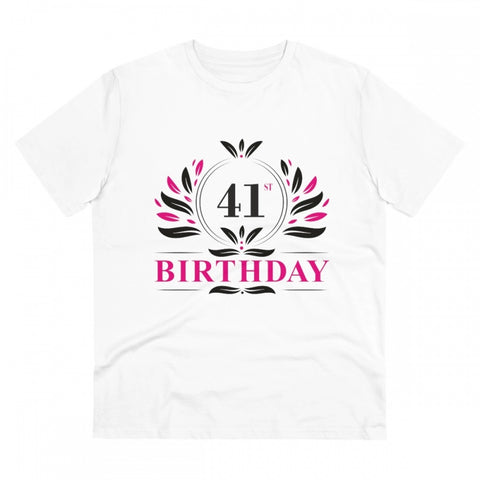 Generic Men's PC Cotton 41st Birthday Printed T Shirt (Color: White, Thread Count: 180GSM)