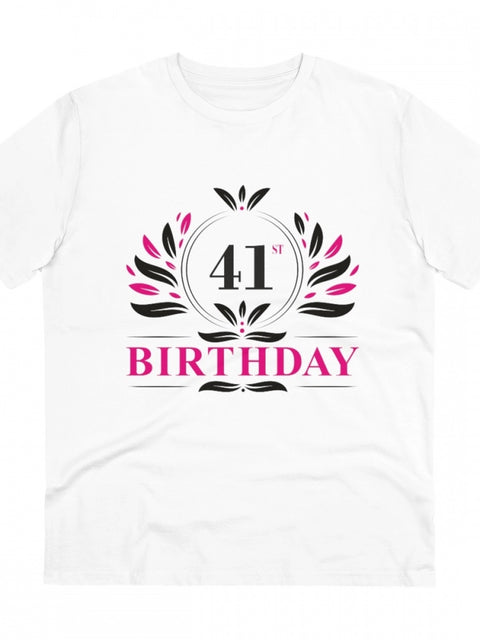 Generic Men's PC Cotton 41st Birthday Printed T Shirt (Color: White, Thread Count: 180GSM)