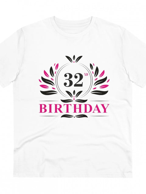 Generic Men's PC Cotton 32nd Birthday Printed T Shirt (Color: White, Thread Count: 180GSM)