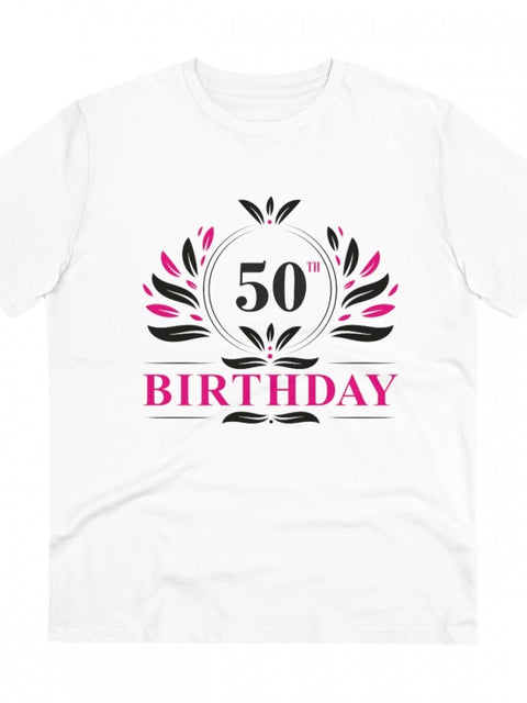 Generic Men's PC Cotton 50th Birthday Printed T Shirt (Color: White, Thread Count: 180GSM)