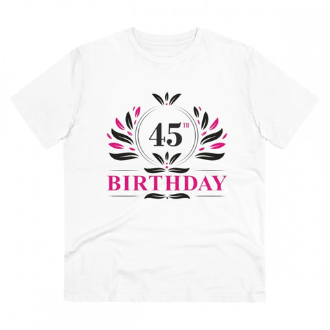 Generic Men's PC Cotton 45th Birthday Printed T Shirt (Color: White, Thread Count: 180GSM)