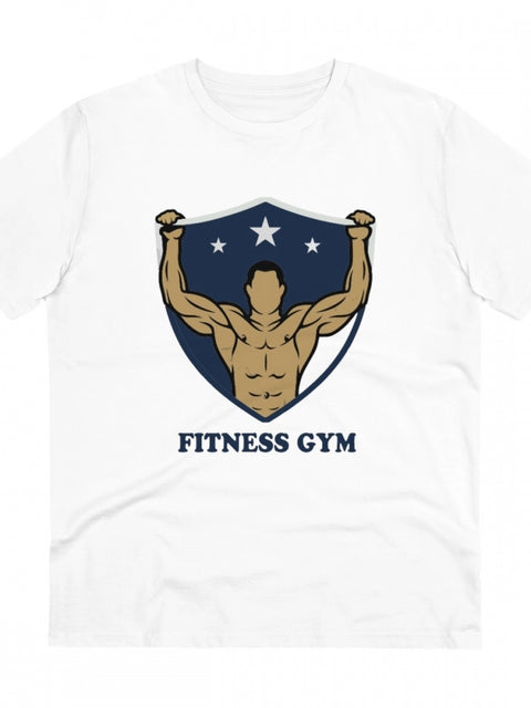 Men's PC Cotton Fittnes Gym Printed T Shirt (Color: White, Thread Count: 180GSM)
