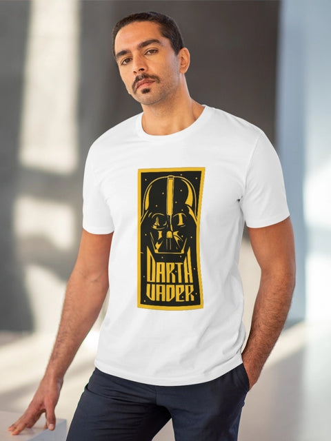 Men's PC Cotton Darth Vader Printed T Shirt (Color: White, Thread Count: 180GSM)