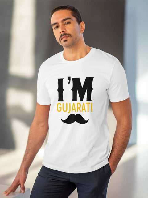 Generic Men's PC Cotton I Am Gujarati Printed T Shirt (Color: White, Thread Count: 180GSM)