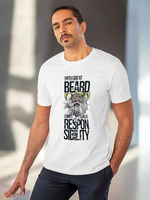 Generic Men's PC Cotton With Great Beard Comes Printed T Shirt (Color: White, Thread Count: 180GSM)