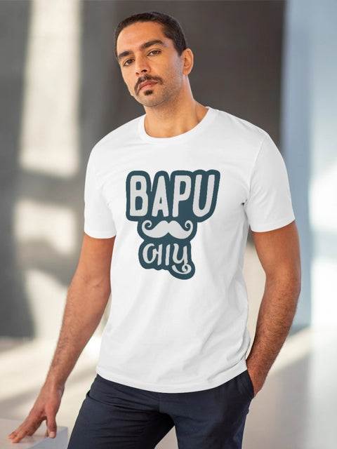 Generic Men's PC Cotton Baapu Printed T Shirt (Color: White, Thread Count: 180GSM)