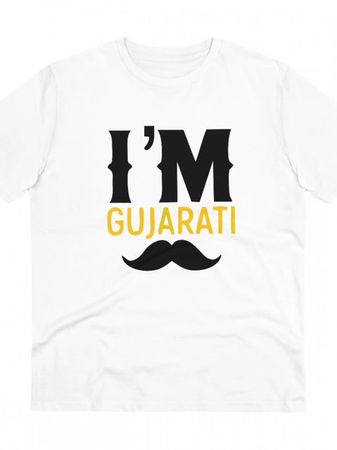 Generic Men's PC Cotton I Am Gujarati Printed T Shirt (Color: White, Thread Count: 180GSM)