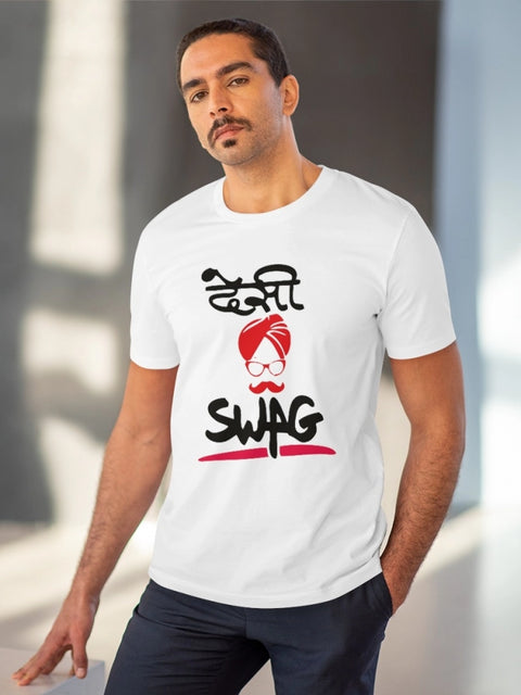 Generic Men's PC Cotton Desi Swag Printed T Shirt (Color: White, Thread Count: 180GSM)
