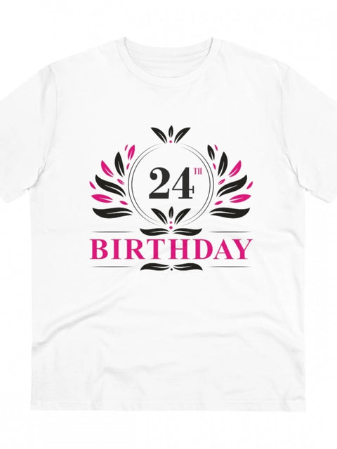 Generic Men's PC Cotton 24th Birthday Printed T Shirt (Color: White, Thread Count: 180GSM)