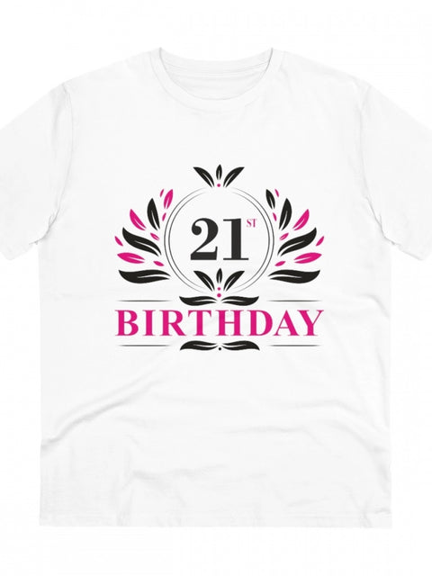 Generic Men's PC Cotton 21st Birthday Printed T Shirt (Color: White, Thread Count: 180GSM)