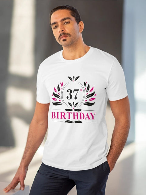 Generic Men's PC Cotton 37th Birthday Printed T Shirt (Color: White, Thread Count: 180GSM)