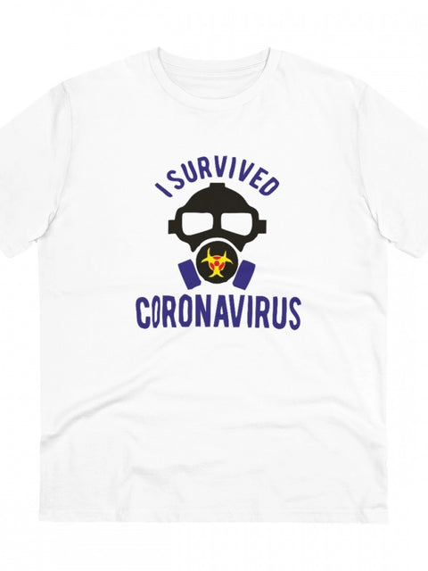 Generic Men's PC Cotton I Survived Coronavirus Printed T Shirt (Color: White, Thread Count: 180GSM)