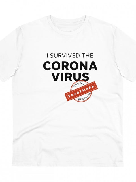 Generic Men's PC Cotton I Survived Corona Virus Printed T Shirt (Color: White, Thread Count: 180GSM)