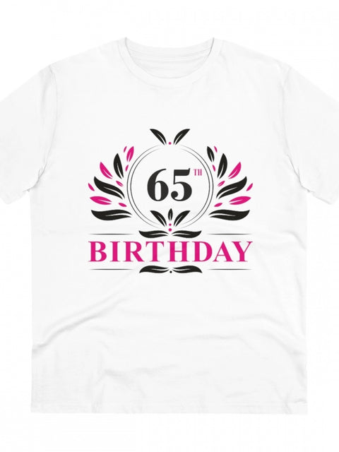 Generic Men's PC Cotton 65th Birthday Printed T Shirt (Color: White, Thread Count: 180GSM)