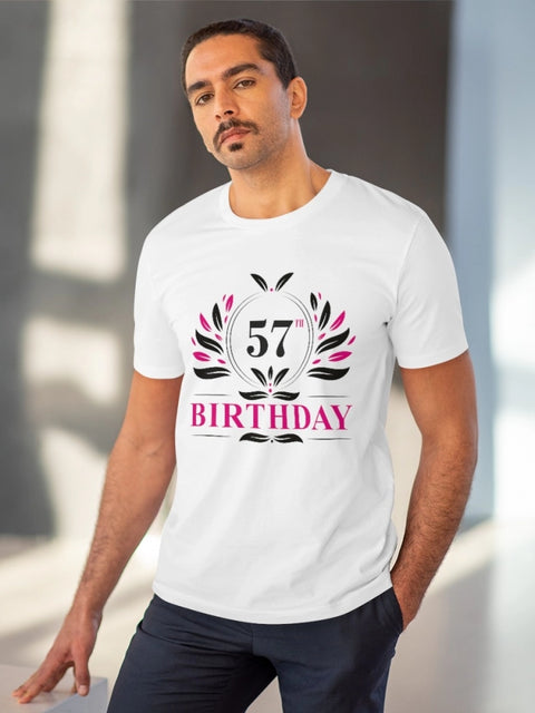 Generic Men's PC Cotton 57th Birthday Printed T Shirt (Color: White, Thread Count: 180GSM)