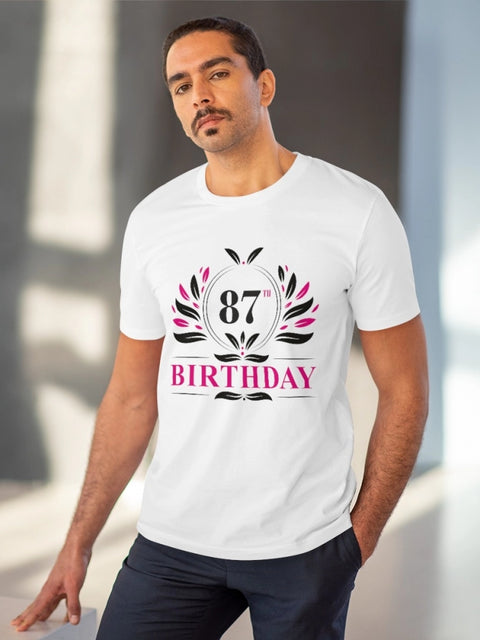 Generic Men's PC Cotton 87th Birthday Printed T Shirt (Color: White, Thread Count: 180GSM)