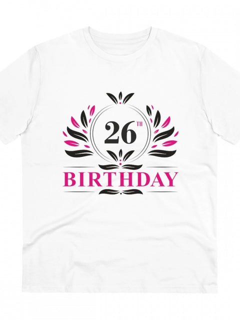 Generic Men's PC Cotton 26th Birthday Printed T Shirt (Color: White, Thread Count: 180GSM)