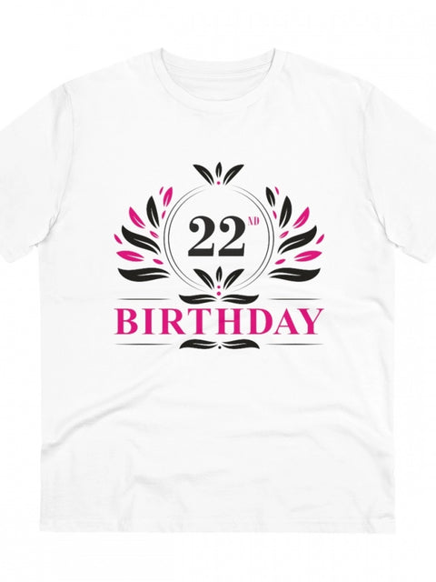 Generic Men's PC Cotton 22nd Birthday Printed T Shirt (Color: White, Thread Count: 180GSM)