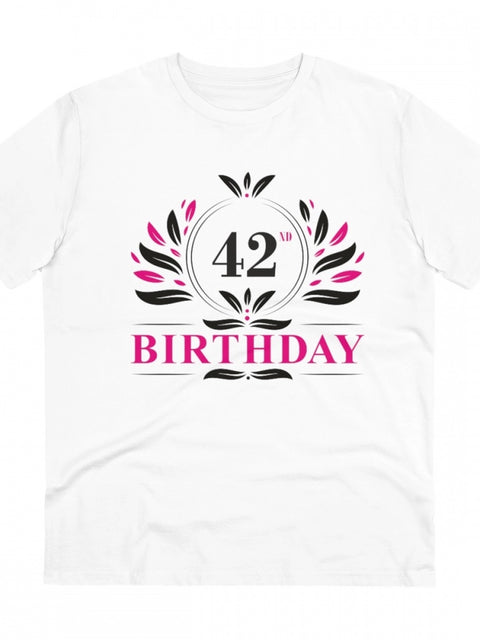 Generic Men's PC Cotton 42nd Birthday Printed T Shirt (Color: White, Thread Count: 180GSM)