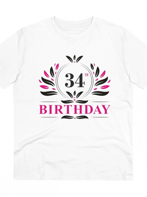 Generic Men's PC Cotton 34th Birthday Printed T Shirt (Color: White, Thread Count: 180GSM)