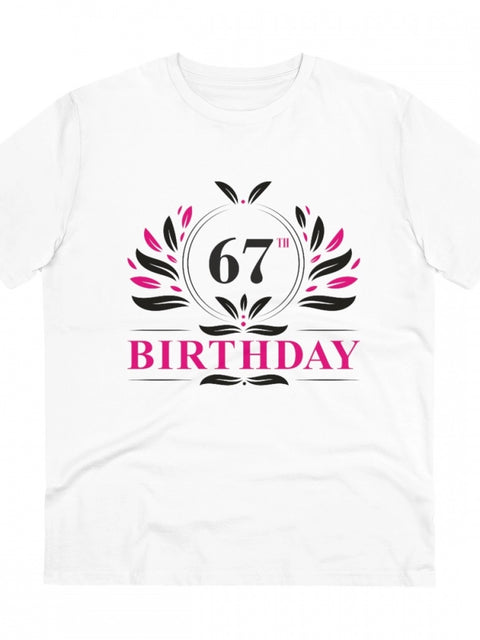 Generic Men's PC Cotton 67th Birthday Printed T Shirt (Color: White, Thread Count: 180GSM)