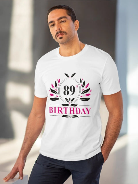 Generic Men's PC Cotton 89th Birthday Printed T Shirt (Color: White, Thread Count: 180GSM)