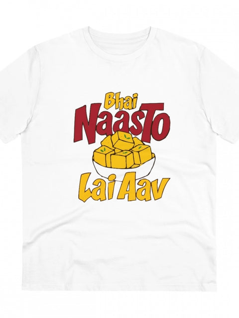 Generic Men's PC Cotton Bhai Nasto Lai Aav Printed T Shirt (Color: White, Thread Count: 180GSM)